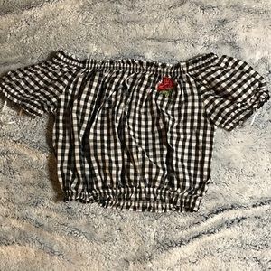 plaid off shoulder crop top